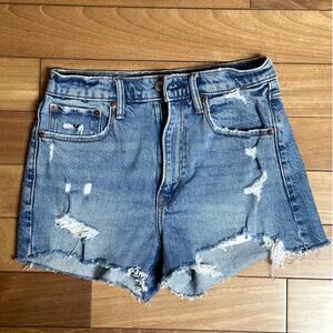 Abercrombie & Fitch Distressed Frayed Light High Rise Denim Shorts Cut Offs